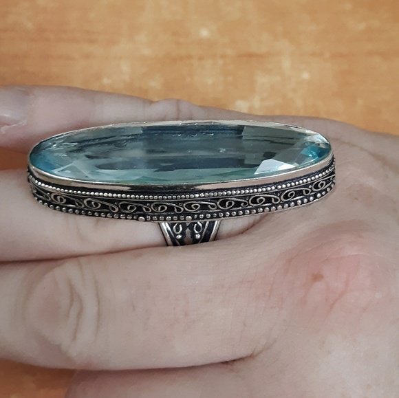 New Oversized Blue Quartz 925 Silver Statement Ring. - Picture 3 of 8
